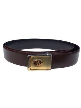 Dior Brown Leather Belt with Gold Logo Buckle Approximately 41 1/2”